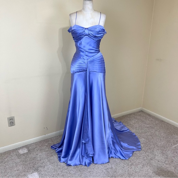 Cache Dresses & Skirts - CACHE periwinkle 100% silk gown with train and pleating at hips